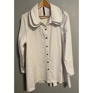 IC by Connie K Shirt Womens XL White Black Peter Pan Collar Piping Made USA